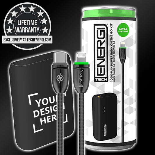 Personalised Tech Energi® TE100 PD Lightning 10000mAh Power Bank On the Go Kit