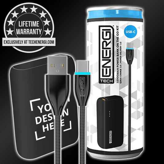 Personalised Tech Energi® TE100 PD QC 3.0 USB-C 10000mAh Power Bank On the Go Kit