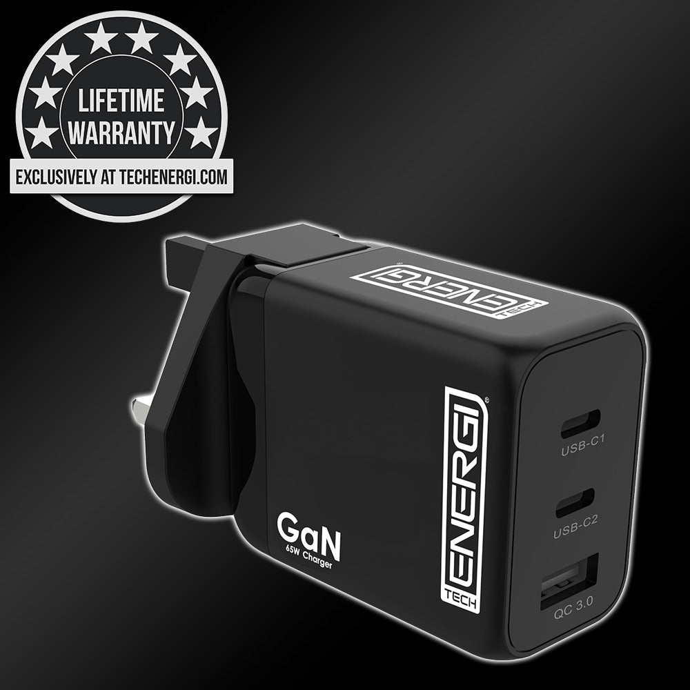 Tech Energi® 65W QC USB-A/Dual PD USB-C Triple UK Mains Charger