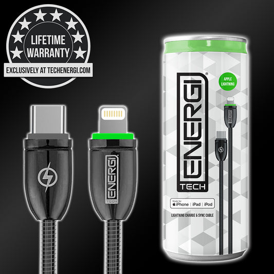 Tech Energi® USB-C to MFi Apple Lightning PD (Up to 60W) Charge & Sync USB Cable