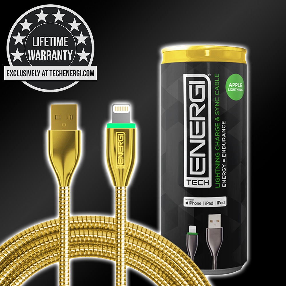 Tech Energi® x 24K Klub® Apple Lightning Charge & Sync USB Cable