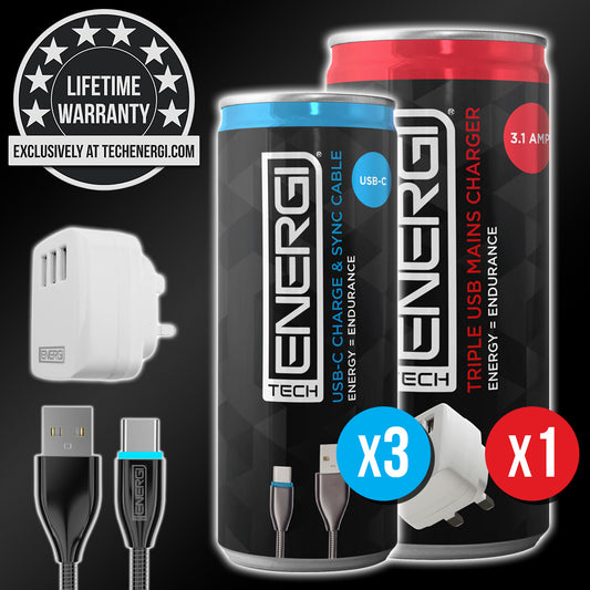 Tech Energi® UK USB-C Family Triple Pack