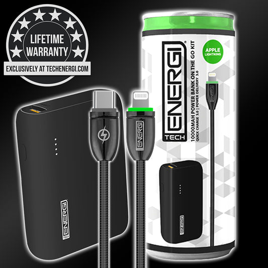 Tech Energi® TE100 PD Lightning 10000mAh Power Bank On the Go Kit