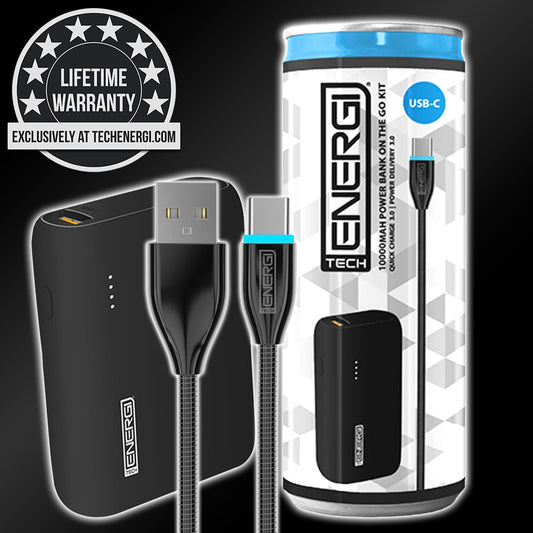 Tech Energi® TE100 PD QC 3.0 USB-C 10000mAh Power Bank On the Go Kit
