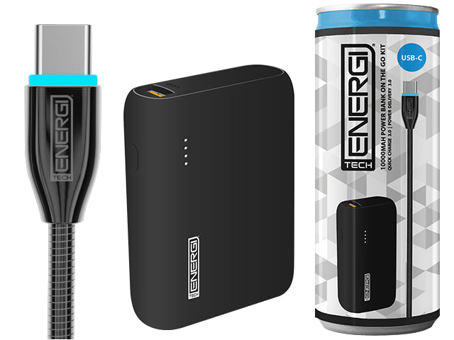Tech Energi® TE100 PD QC 3.0 USB-C 10000mAh Power Bank On the Go Kit