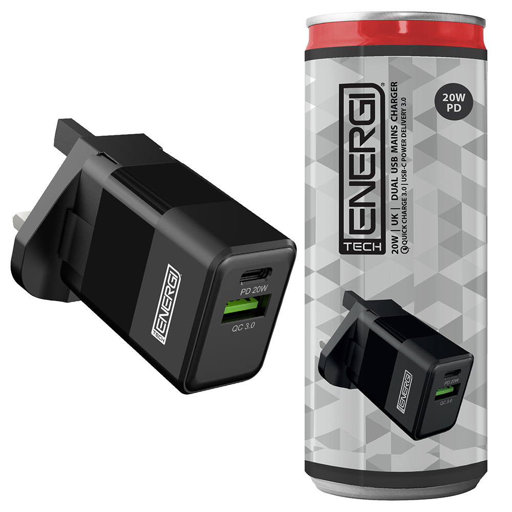 Tech Energi® 38W QC/PD Dual USB/USB-C UK/US Mains Charger