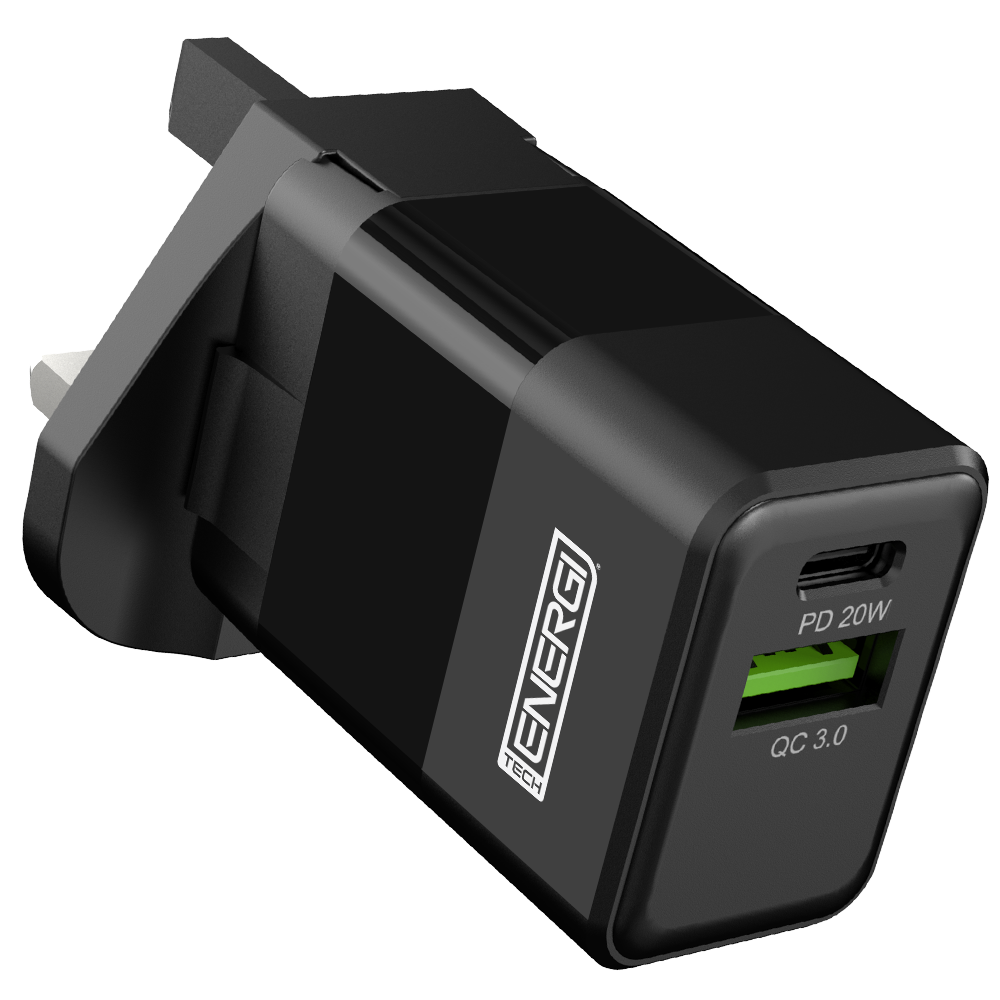 Tech Energi® 38W QC/PD Dual USB/USB-C UK/US Mains Charger