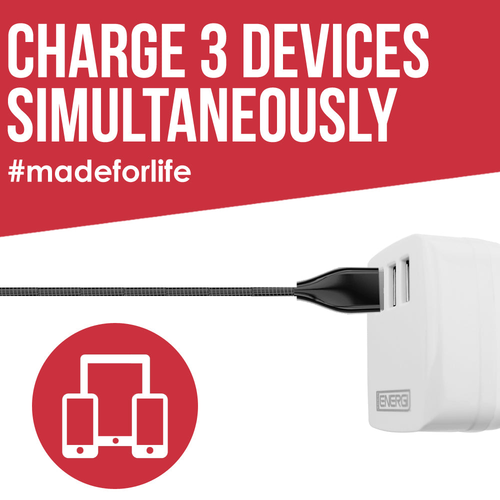 Tech Energi® 3.1Amp Triple USB UK Mains Charger